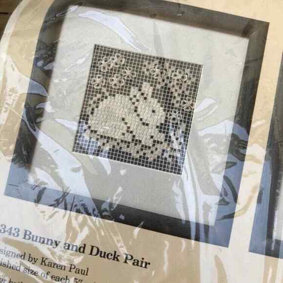Bunny and Duck Pair Vintage Embroidery Kit by The Creative Circle - Lace Darning - Picture 2 of 7